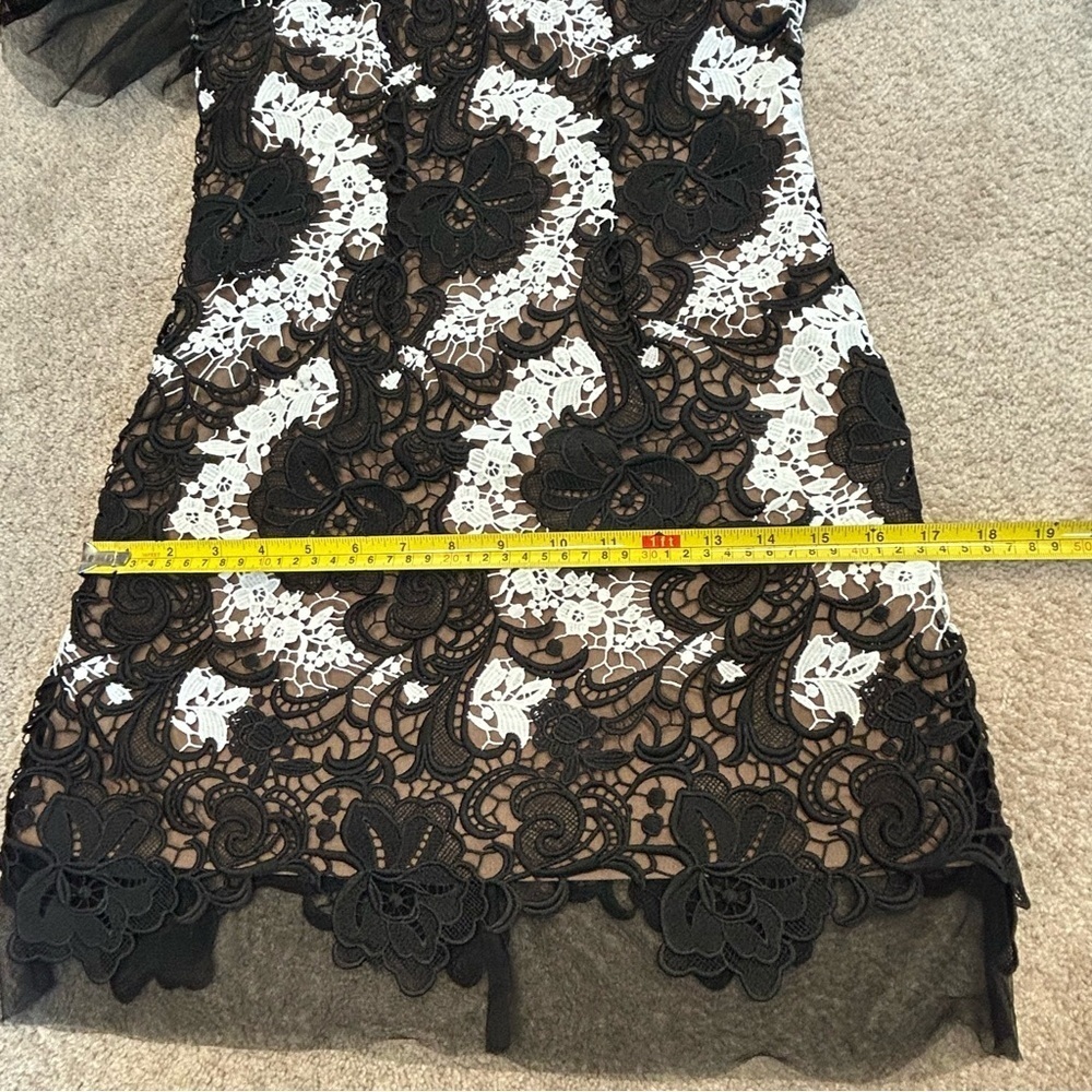 Self-portrait black white floral vine mini dress mesh tulle short sleeve crochet - Picture 11 of 16